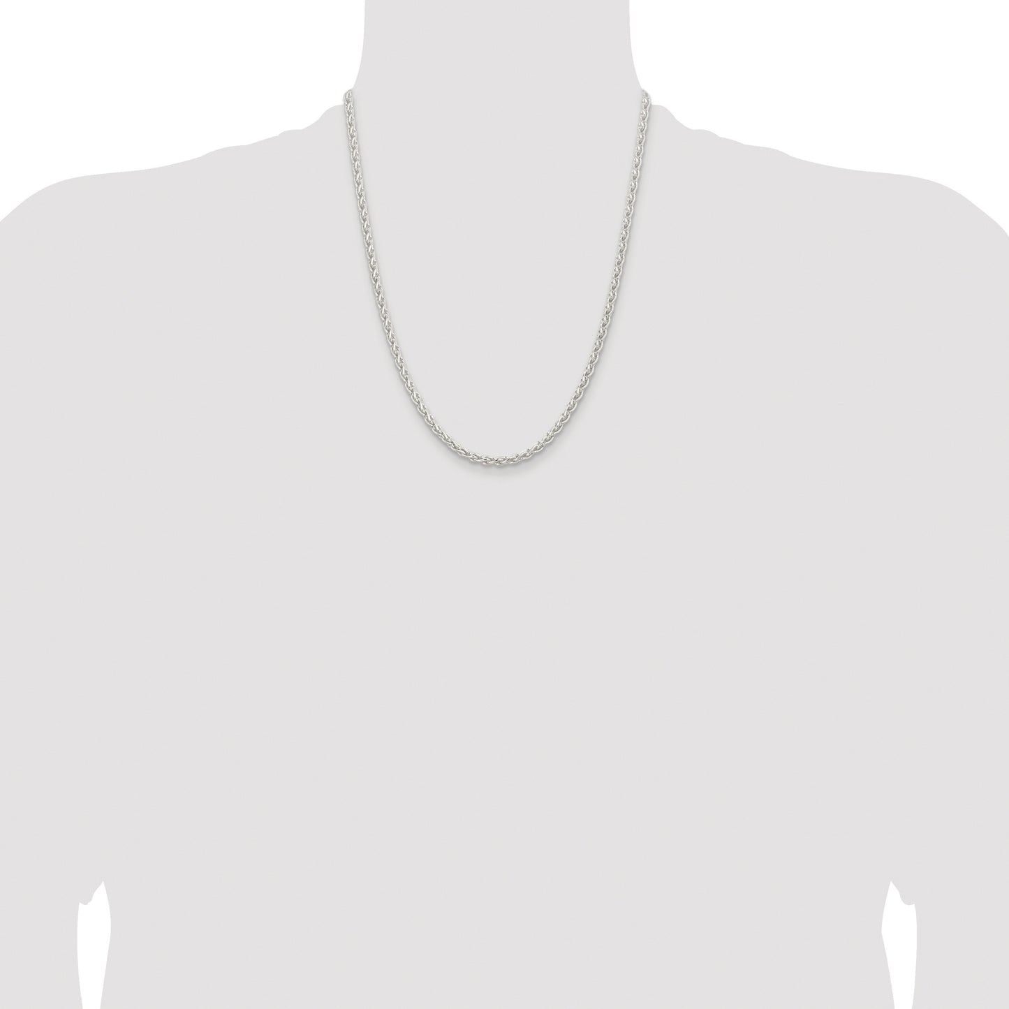 Sterling Silver Rhodium-plated 3.7mm Round Spiga Chain