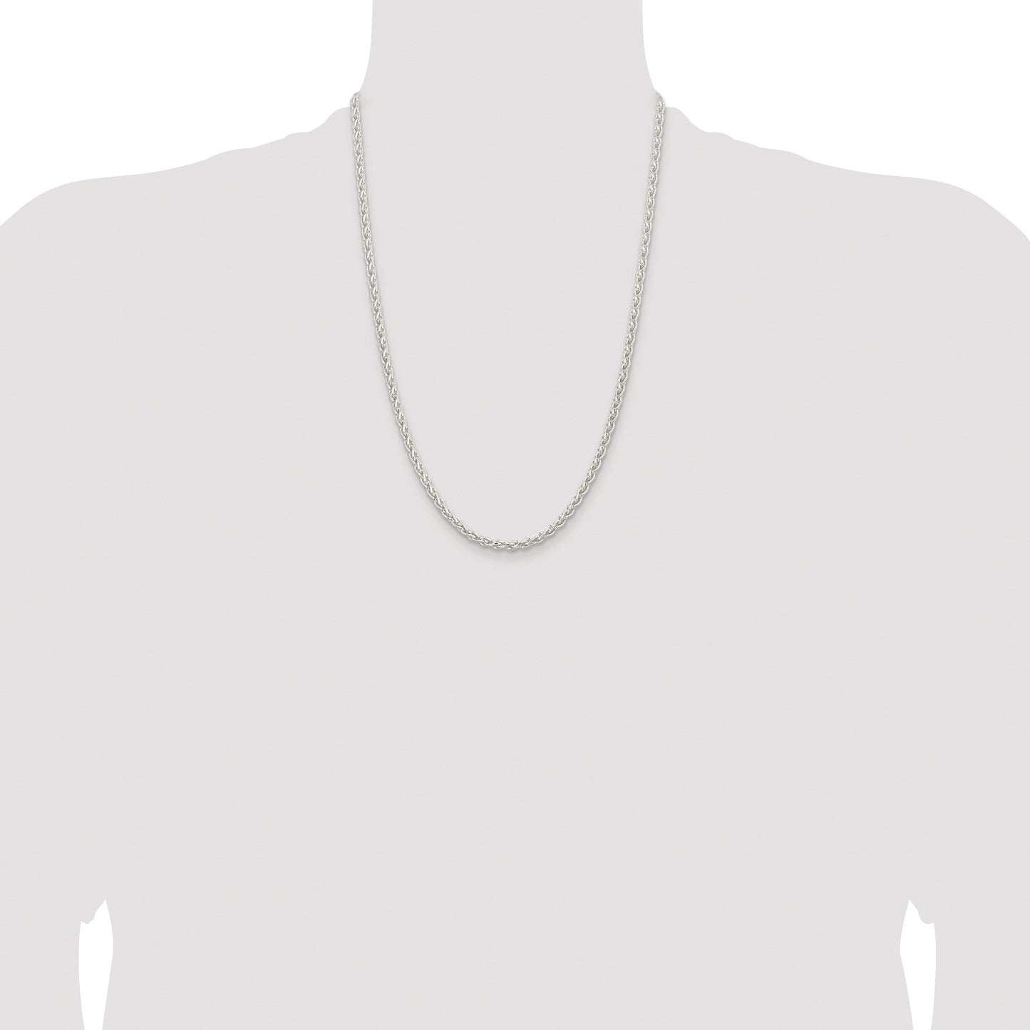 Sterling Silver Rhodium-plated 3.7mm Round Spiga Chain