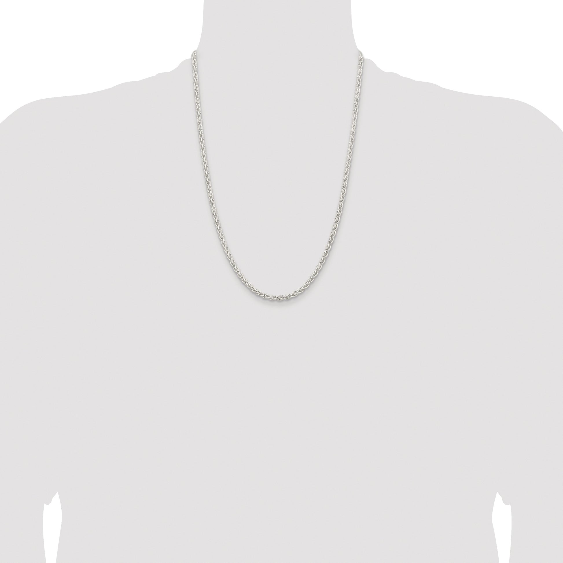 Sterling Silver Rhodium-plated 3.7mm Round Spiga Chain