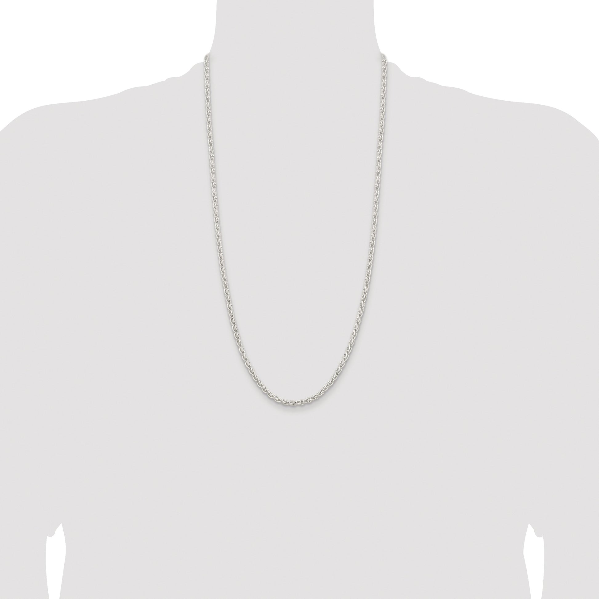 Sterling Silver Rhodium-plated 3.7mm Round Spiga Chain