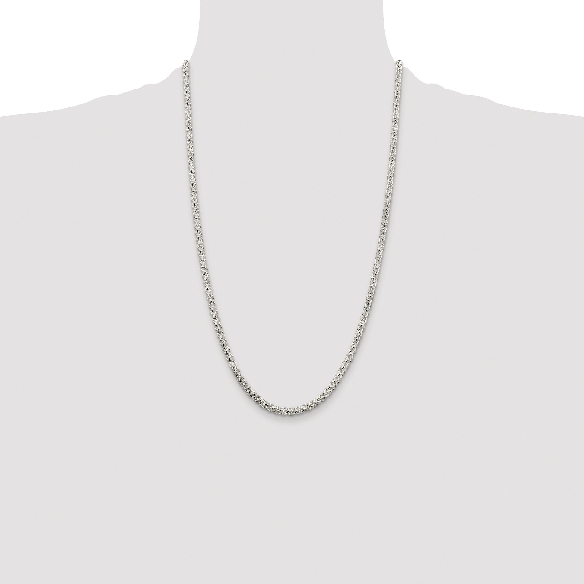Sterling Silver Rhodium-plated 4mm Round Spiga Chain