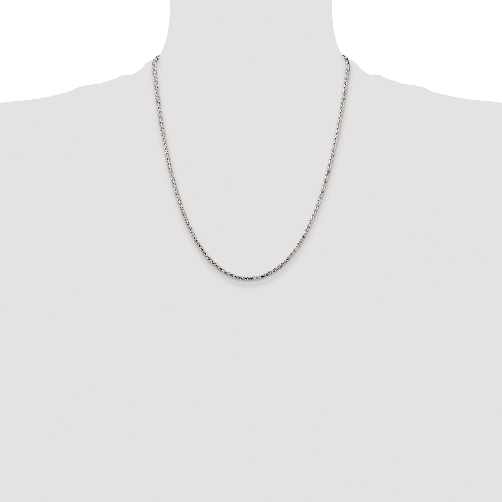 Sterling Silver Rhodium-plated 2.15mm Diamond-cut Round Spiga Chain