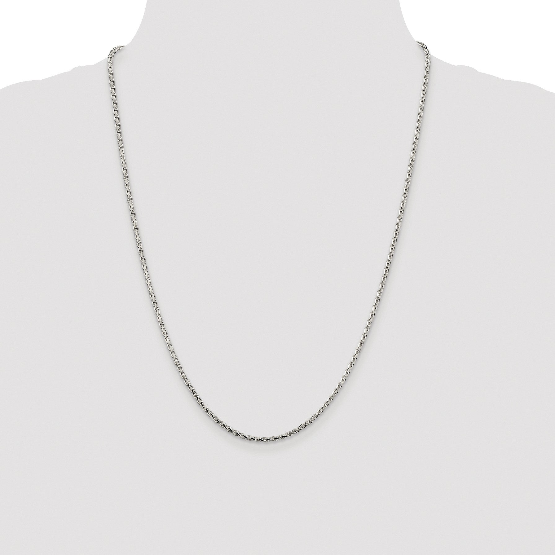 Sterling Silver Rhodium-plated 2.15mm Diamond-cut Round Spiga Chain