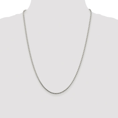 Sterling Silver Rhodium-plated 2.15mm Diamond-cut Round Spiga Chain