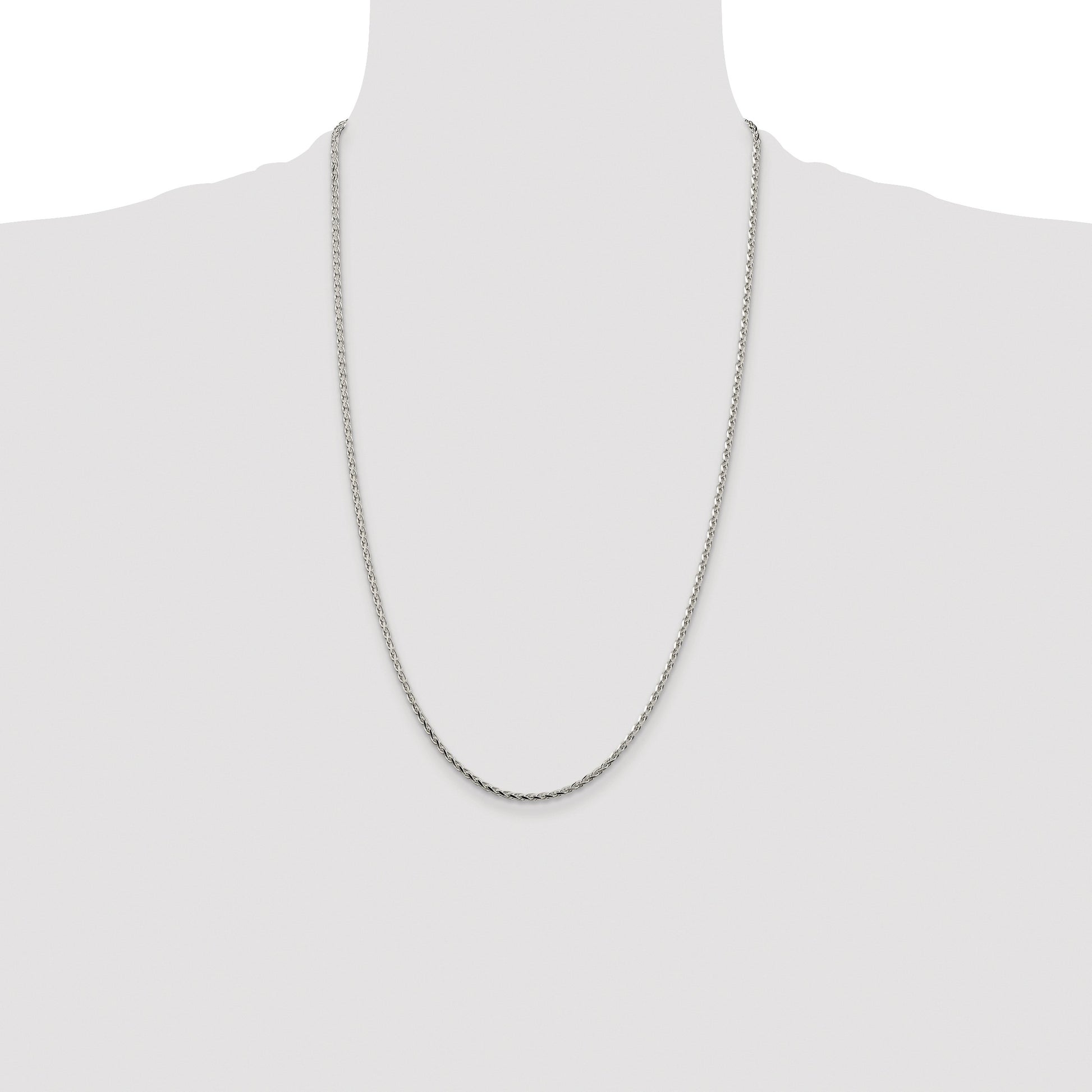 Sterling Silver Rhodium-plated 2.15mm Diamond-cut Round Spiga Chain