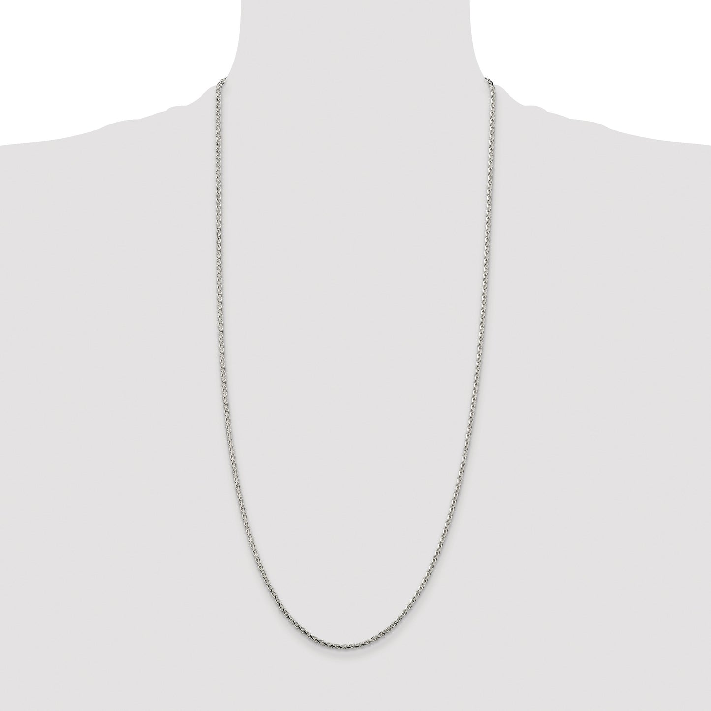 Sterling Silver Rhodium-plated 2.15mm Diamond-cut Round Spiga Chain