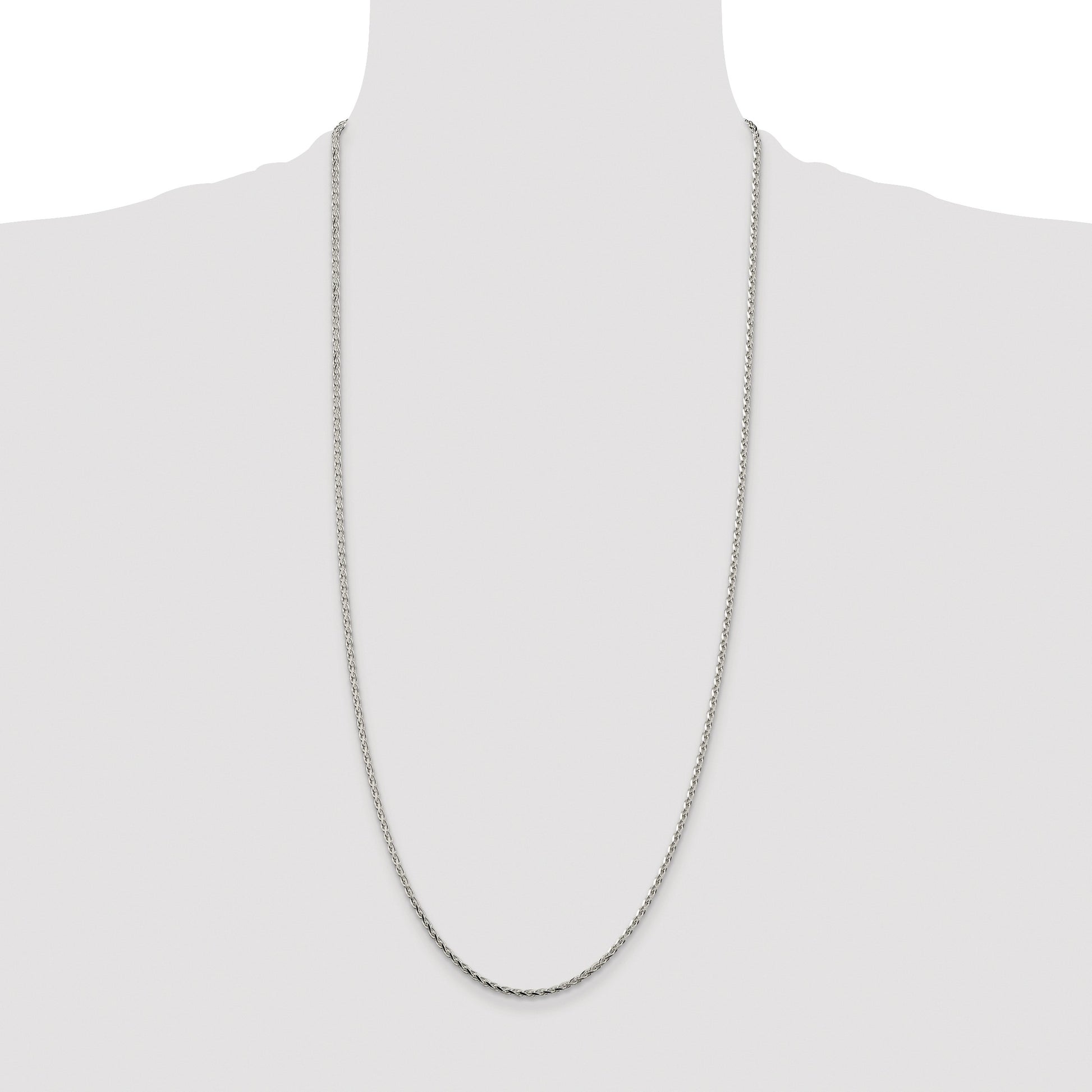 Sterling Silver Rhodium-plated 2.15mm Diamond-cut Round Spiga Chain