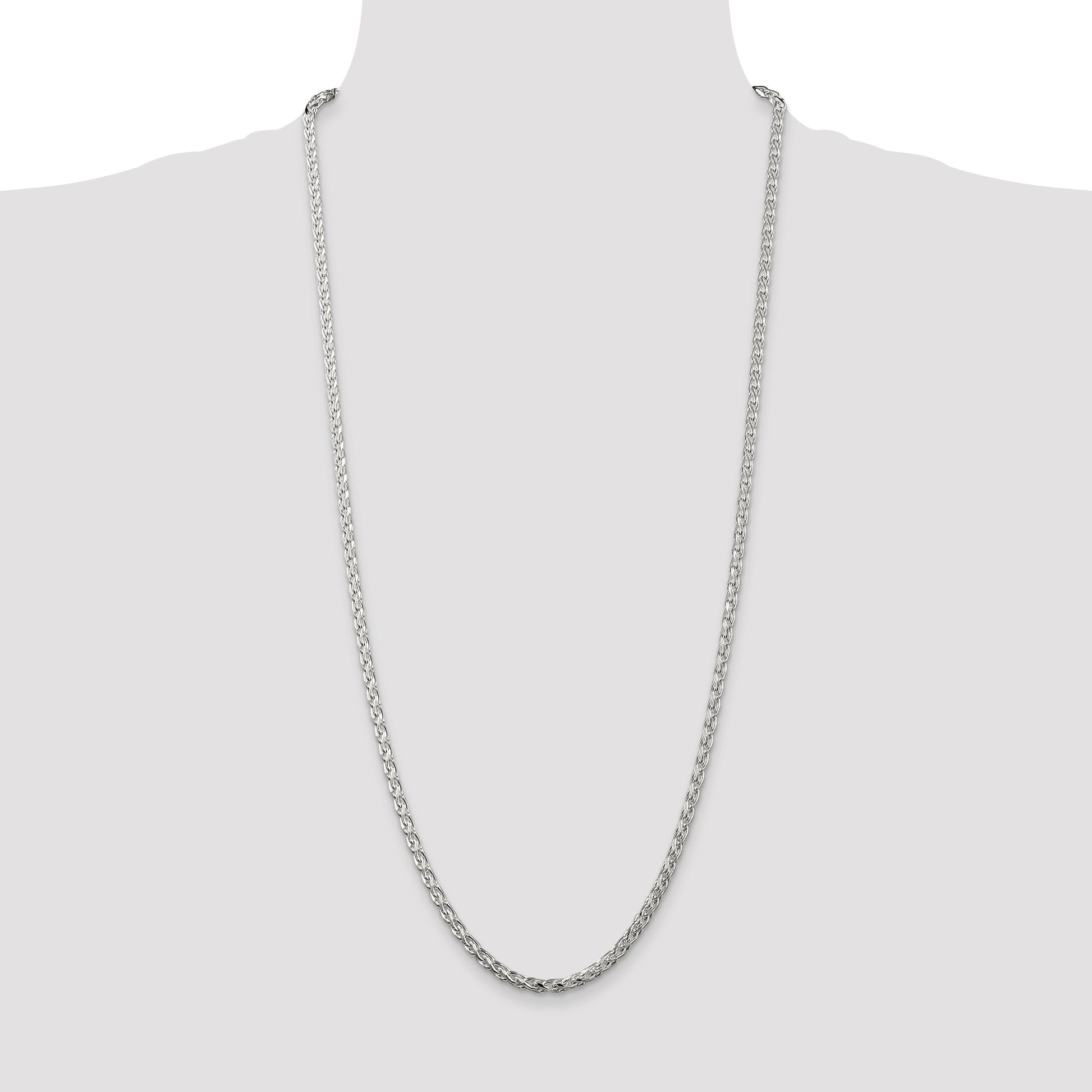 Sterling Silver 3.5mm Diamond-cut Round Spiga Chain