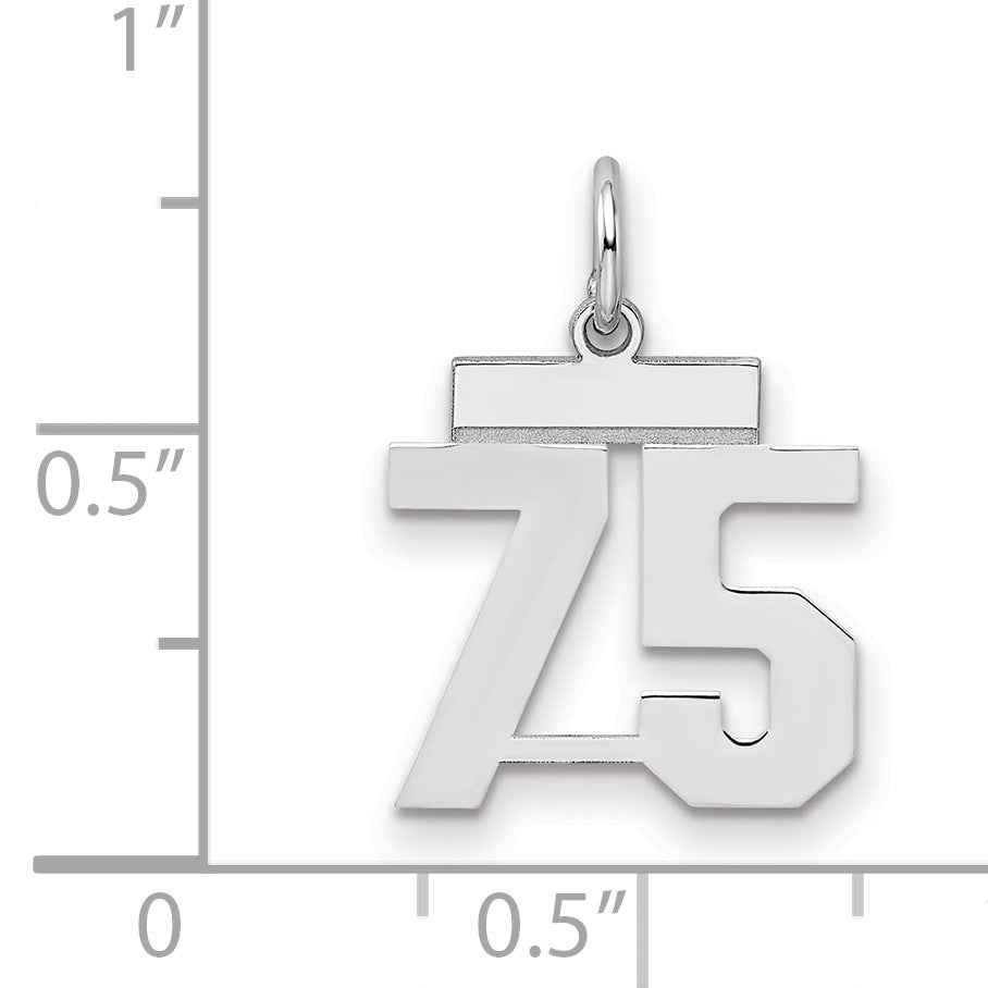 Sterling Silver/Rhodium-plated Polished Number 75 Charm