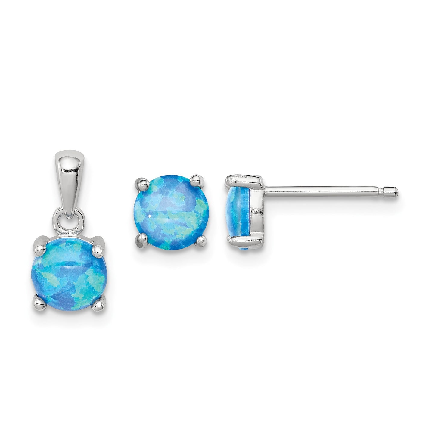 Sterling Silver Rhodium-plated Created Opal Pendant and Earring Set