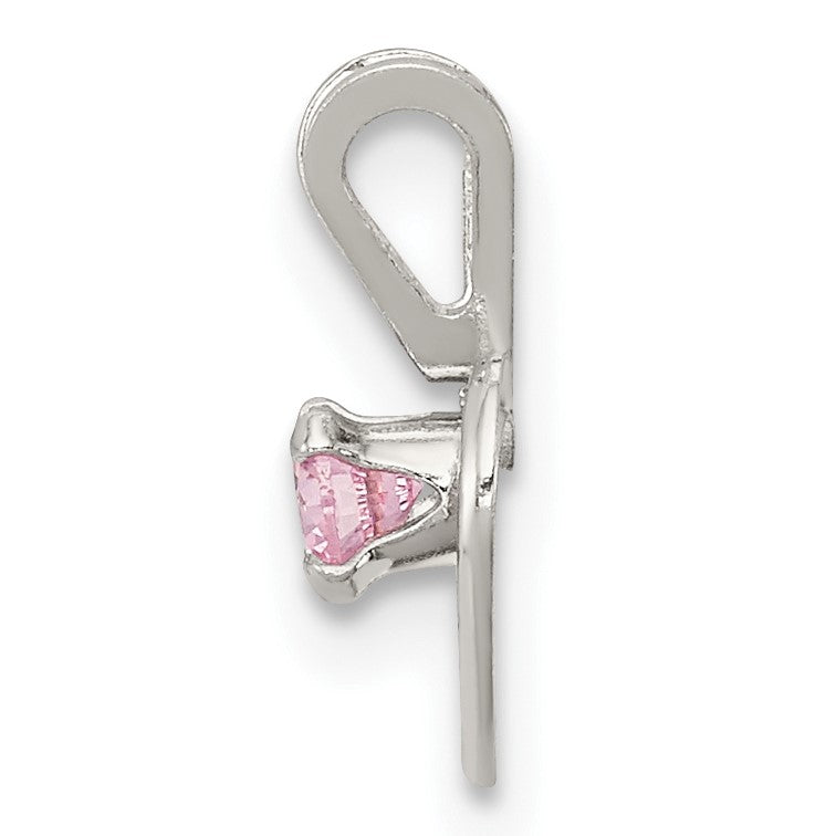 Sterling Silver Polished Pink CZ Heart Children's 15in Necklace, Size 3 Ring & Post Earrings Set