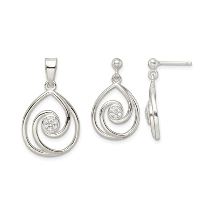 Sterling Silver CZ in Teardrop Pendant and Earrings Set