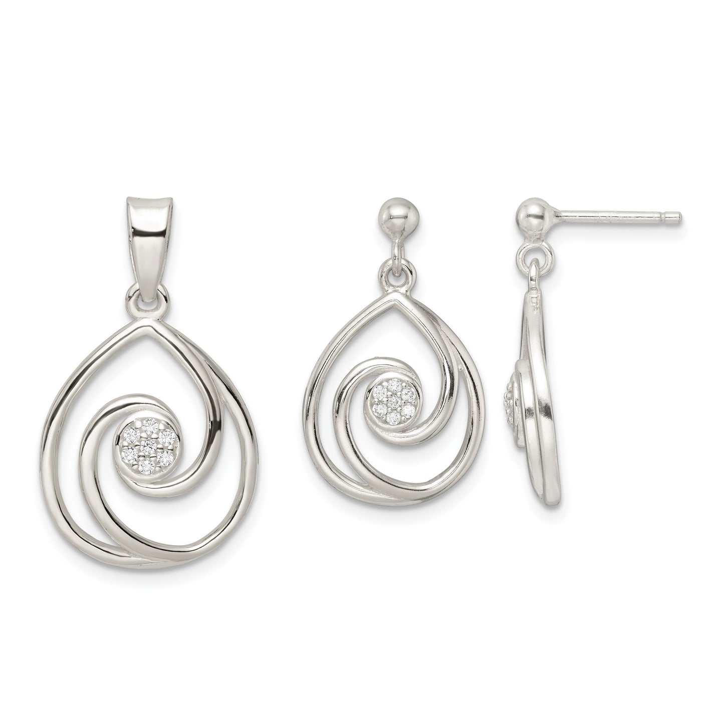 Sterling Silver CZ in Teardrop Pendant and Earrings Set