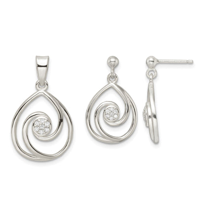 Sterling Silver CZ in Teardrop Pendant and Earrings Set
