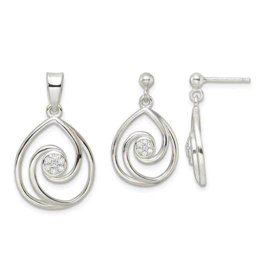 Sterling Silver CZ in Teardrop Pendant and Earrings Set
