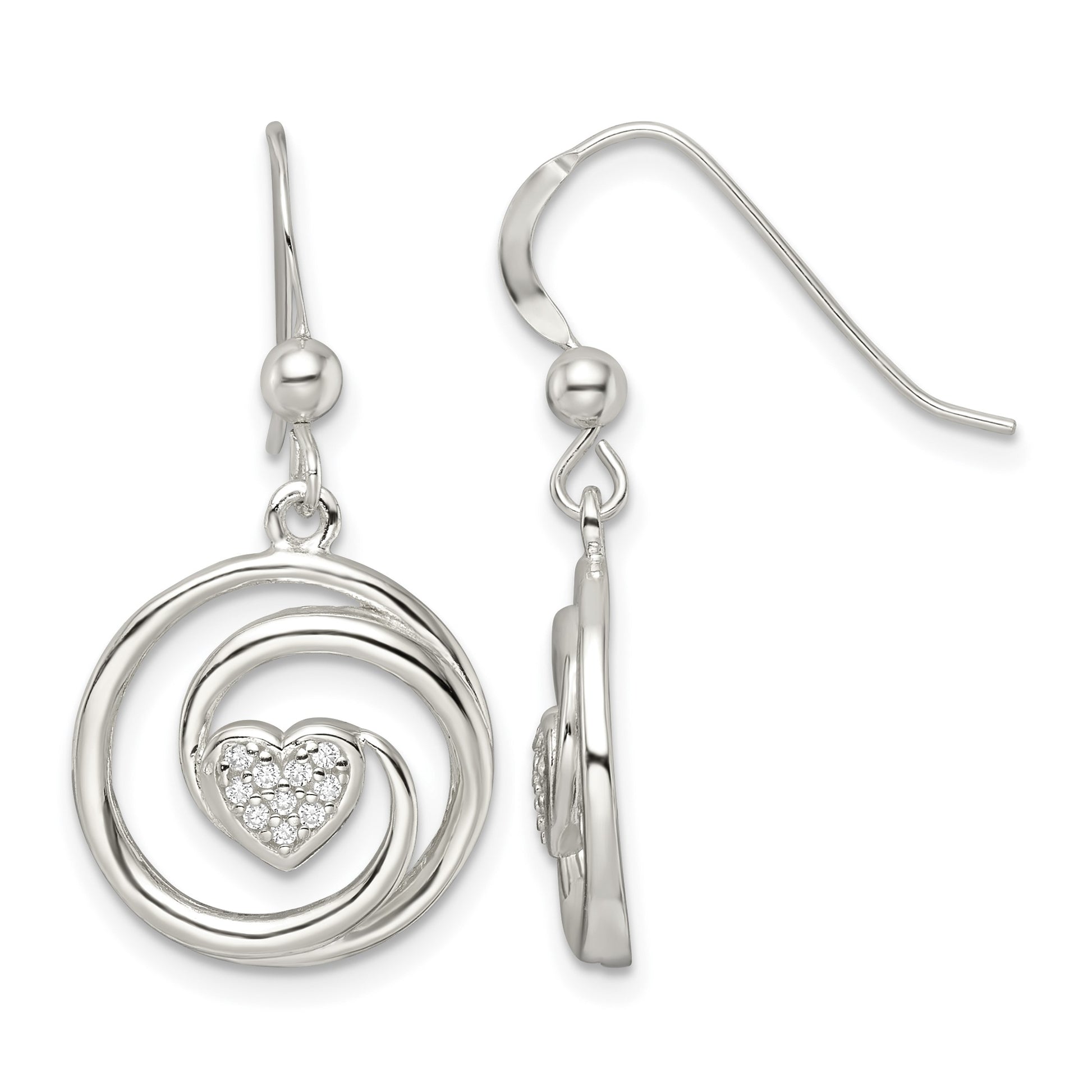 Sterling Silver CZ Heart in Circle Pendant and Earrings Set
