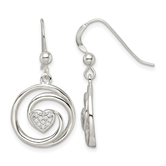 Sterling Silver CZ Heart in Circle Pendant and Earrings Set