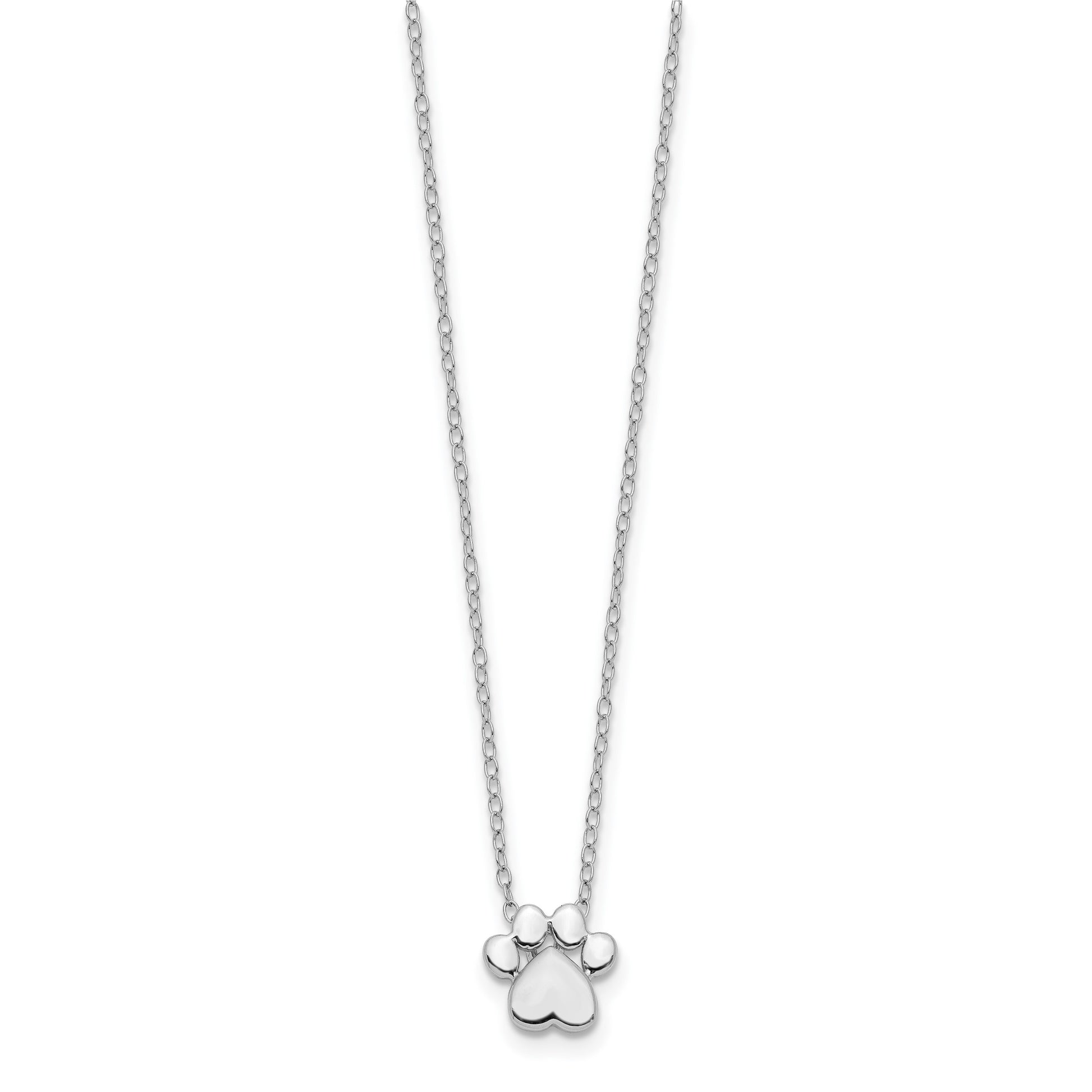 Sterling Silver RH-plated Paw Print w/2 in ext. Post Earring Necklace Set