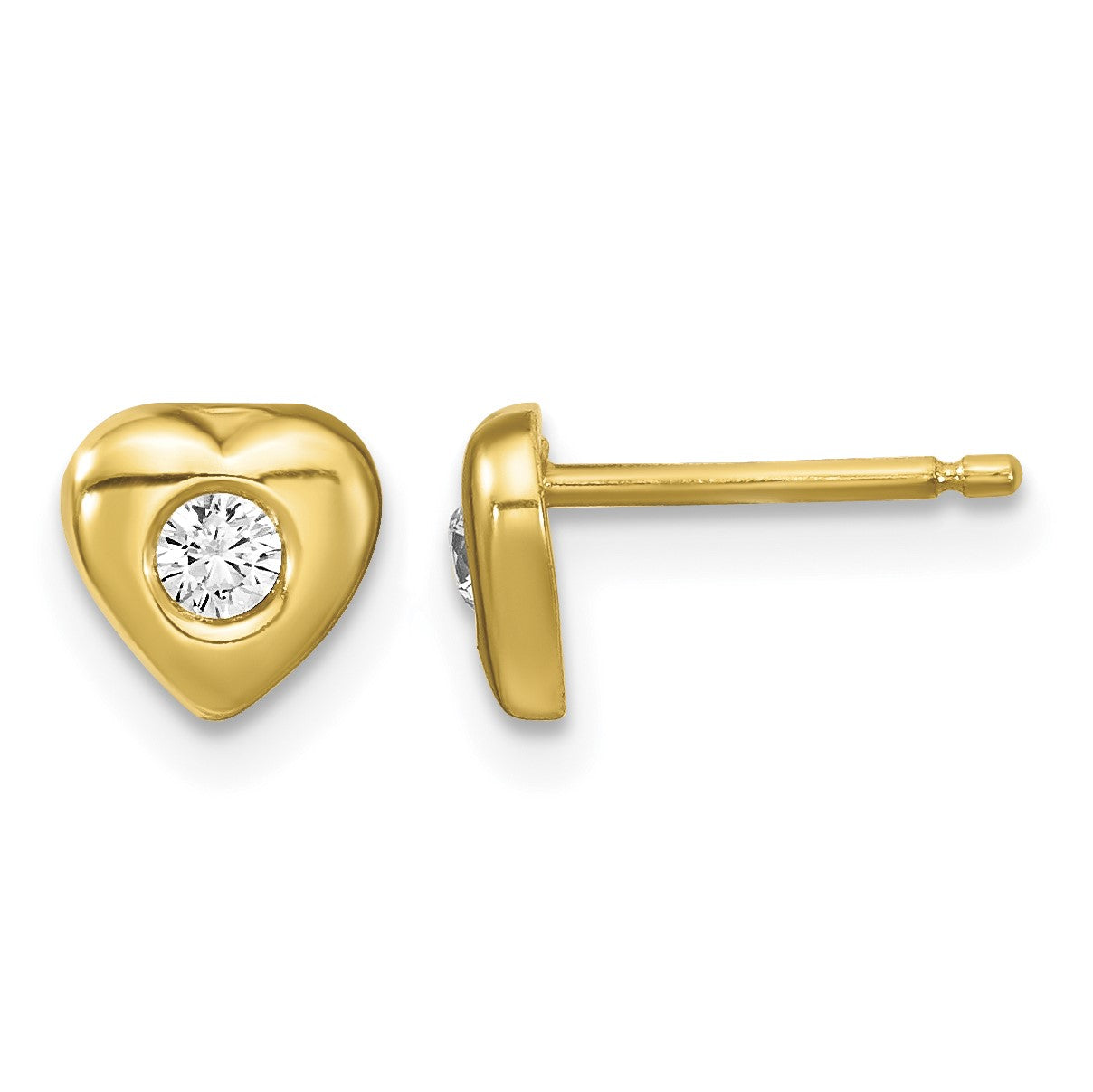 Sterling Silver & Gold-tone Polished CZ Heart Children's 14in Necklace and Post Earrings Set