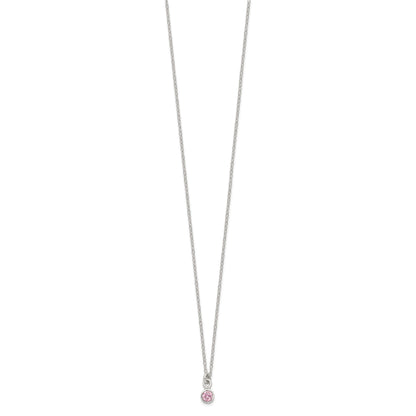 Sterling Silver Polished Pink Bezel Set CZ Children's 14in Necklace and Stud Earrings Set