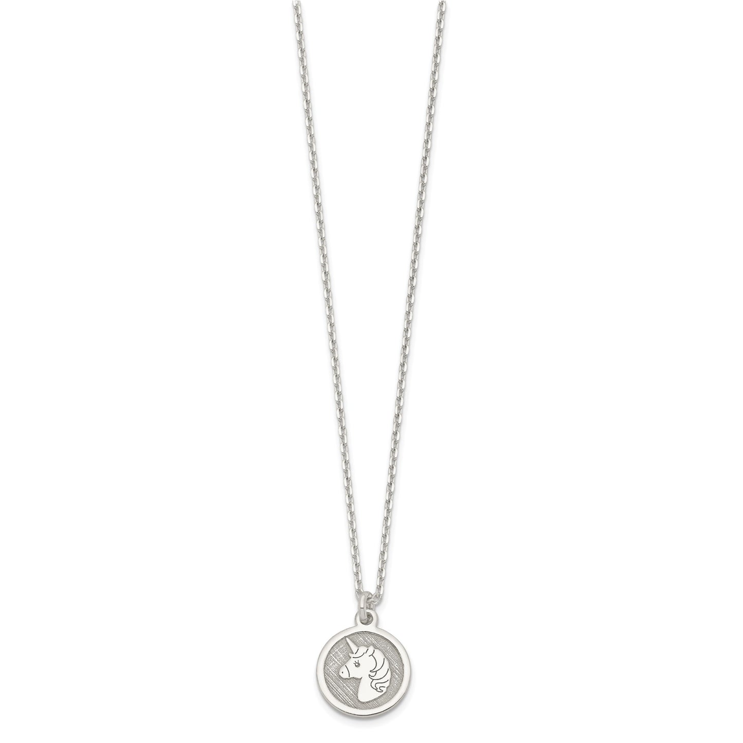Sterling Silver Polished & Textured Unicorn Children's 14in Necklace and Post Earrings Set
