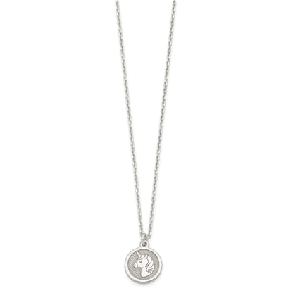 Sterling Silver Polished & Textured Unicorn Children's 14in Necklace and Post Earrings Set