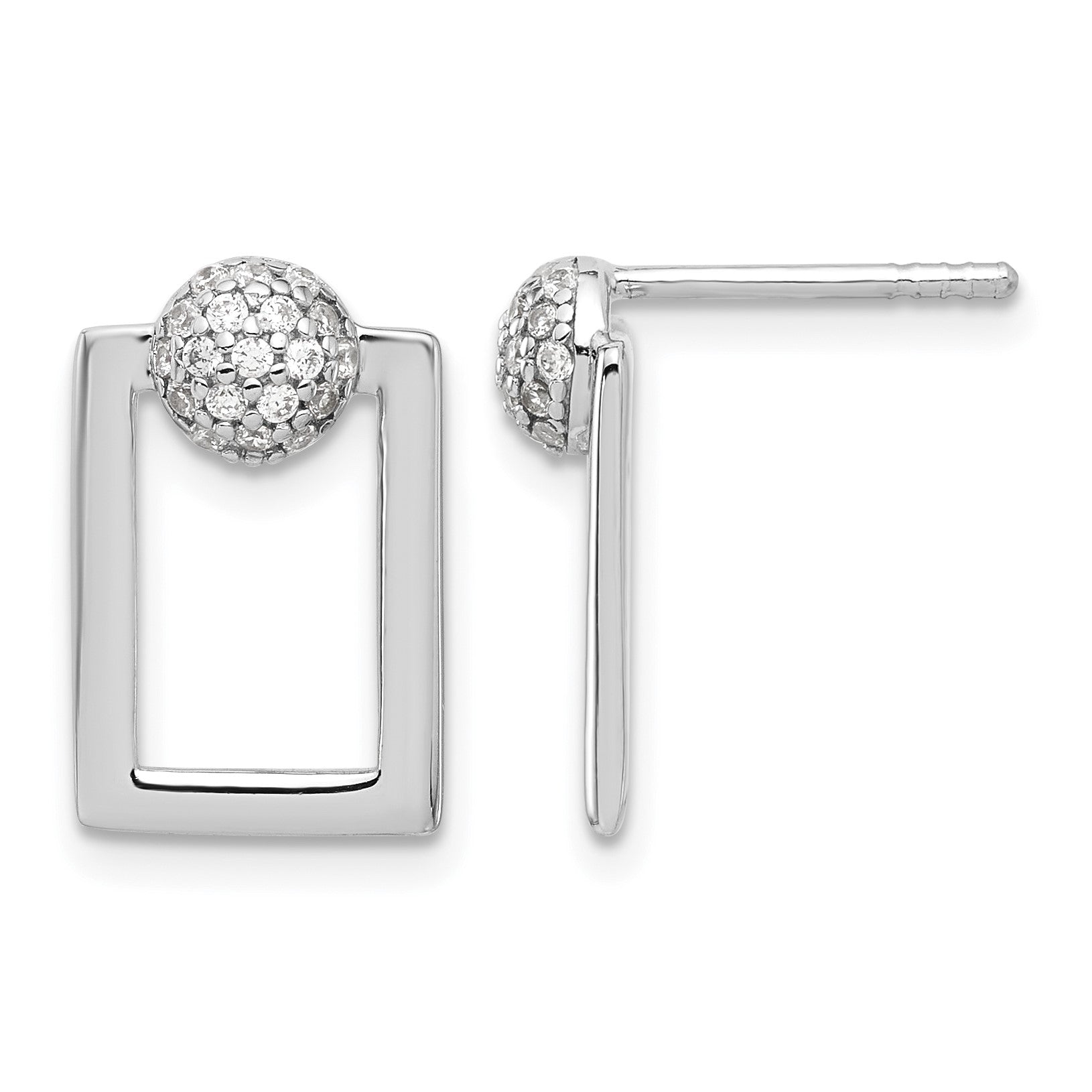 Sterling Silver RH-plated Micro Pave CZ Rectangle Earrings and Pendant Set