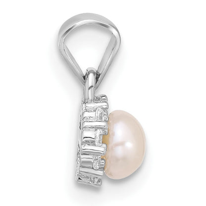 Sterling Silver Rh-plated 4-4.5mm FWC Pearl and CZ Earrings and Pendant Set