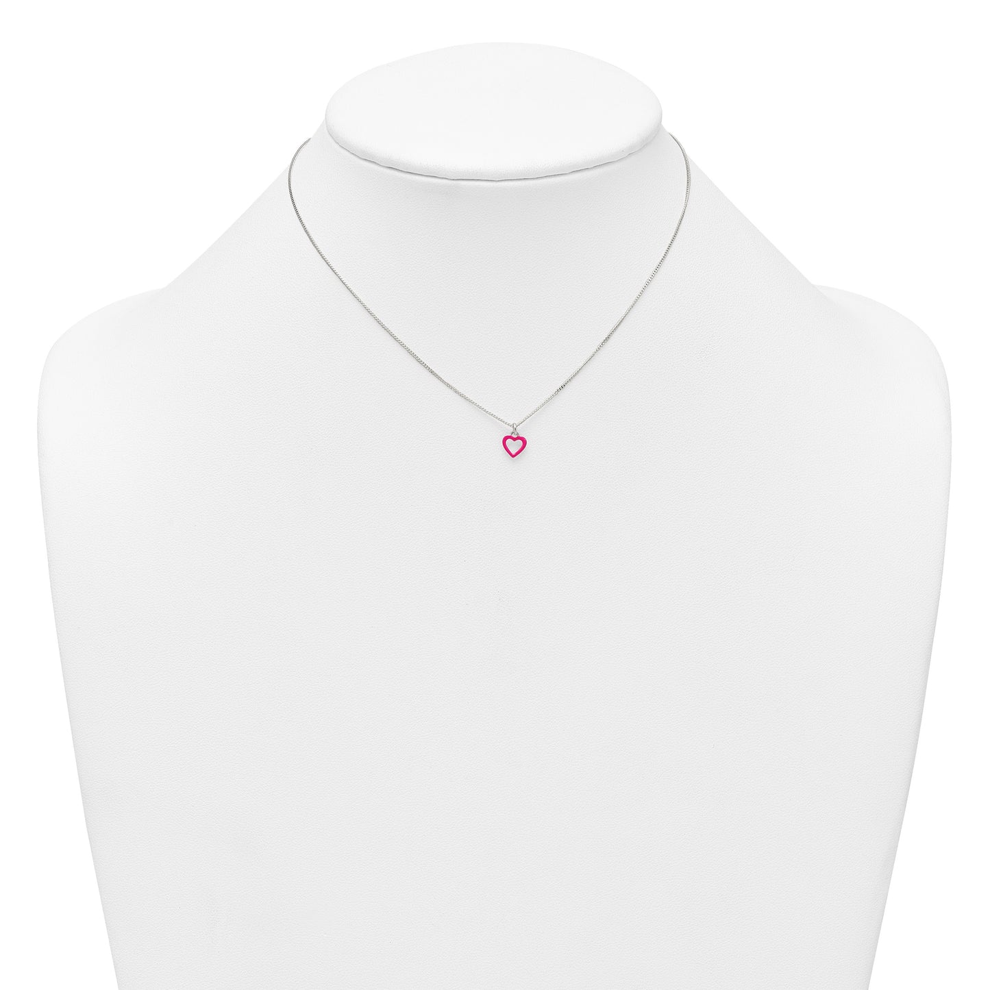 Sterling Silver Polished Pink Enamel Open Heart Childrens 14 inch Necklace and Post Earrings Set