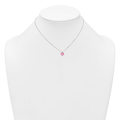 Sterling Silver Polished Pink Enamel Open Heart Childrens 14 inch Necklace and Post Earrings Set