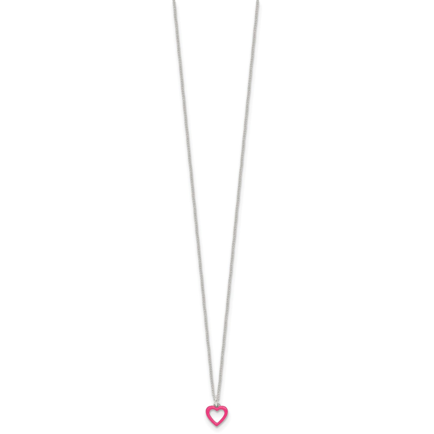 Sterling Silver Polished Pink Enamel Open Heart Childrens 14 inch Necklace and Post Earrings Set