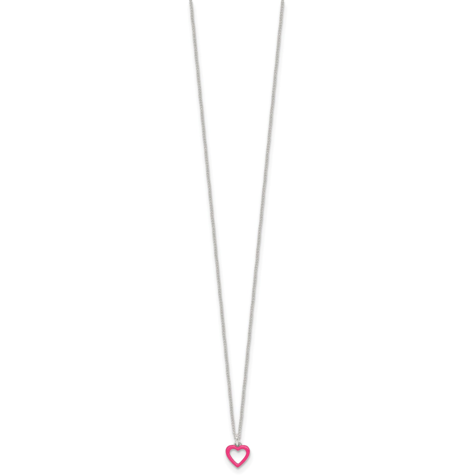 Sterling Silver Polished Pink Enamel Open Heart Childrens 14 inch Necklace and Post Earrings Set