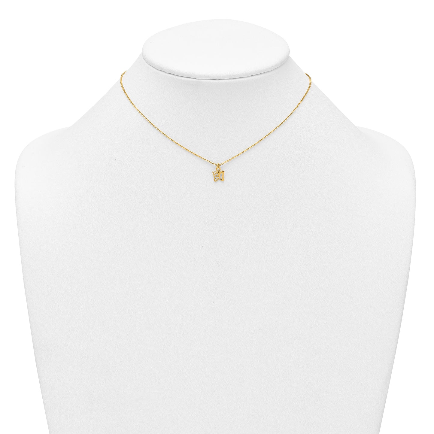 Sterling Silver Gold-tone White CZ Butterfly Childrens 14 inch Necklace and Post Earrings Set