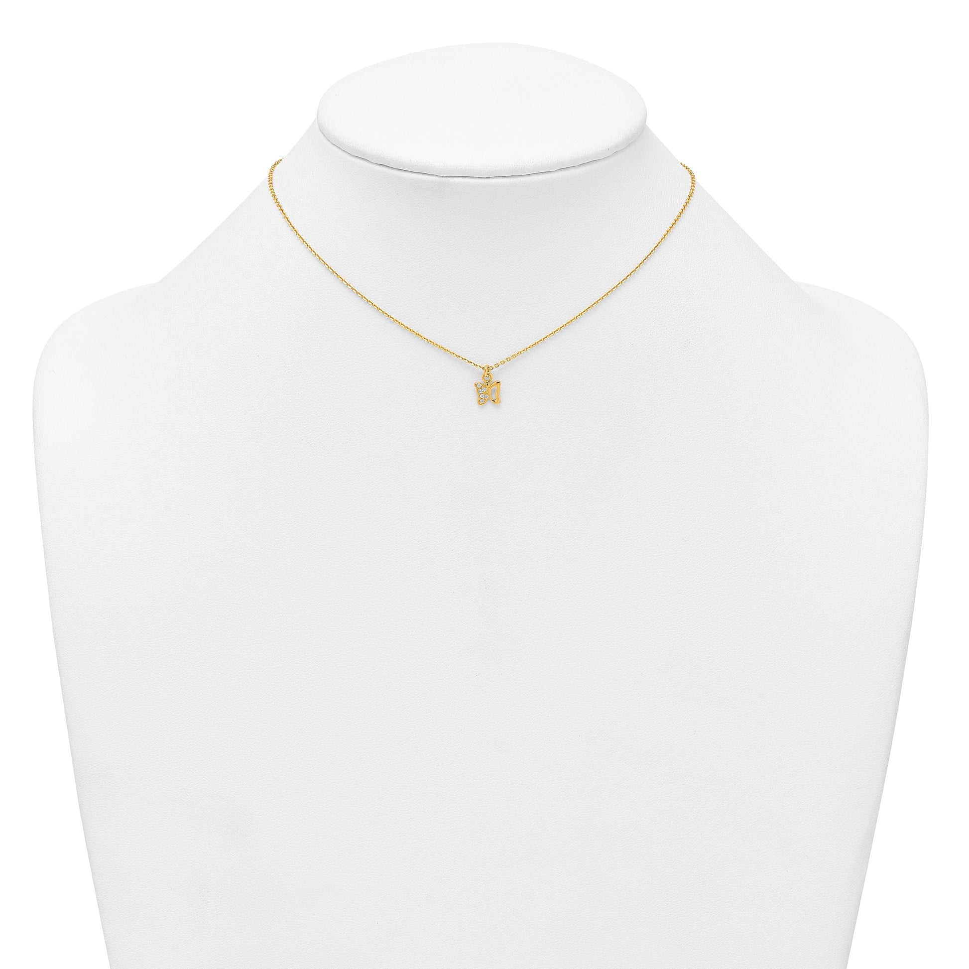 Sterling Silver Gold-tone White CZ Butterfly Childrens 14 inch Necklace and Post Earrings Set