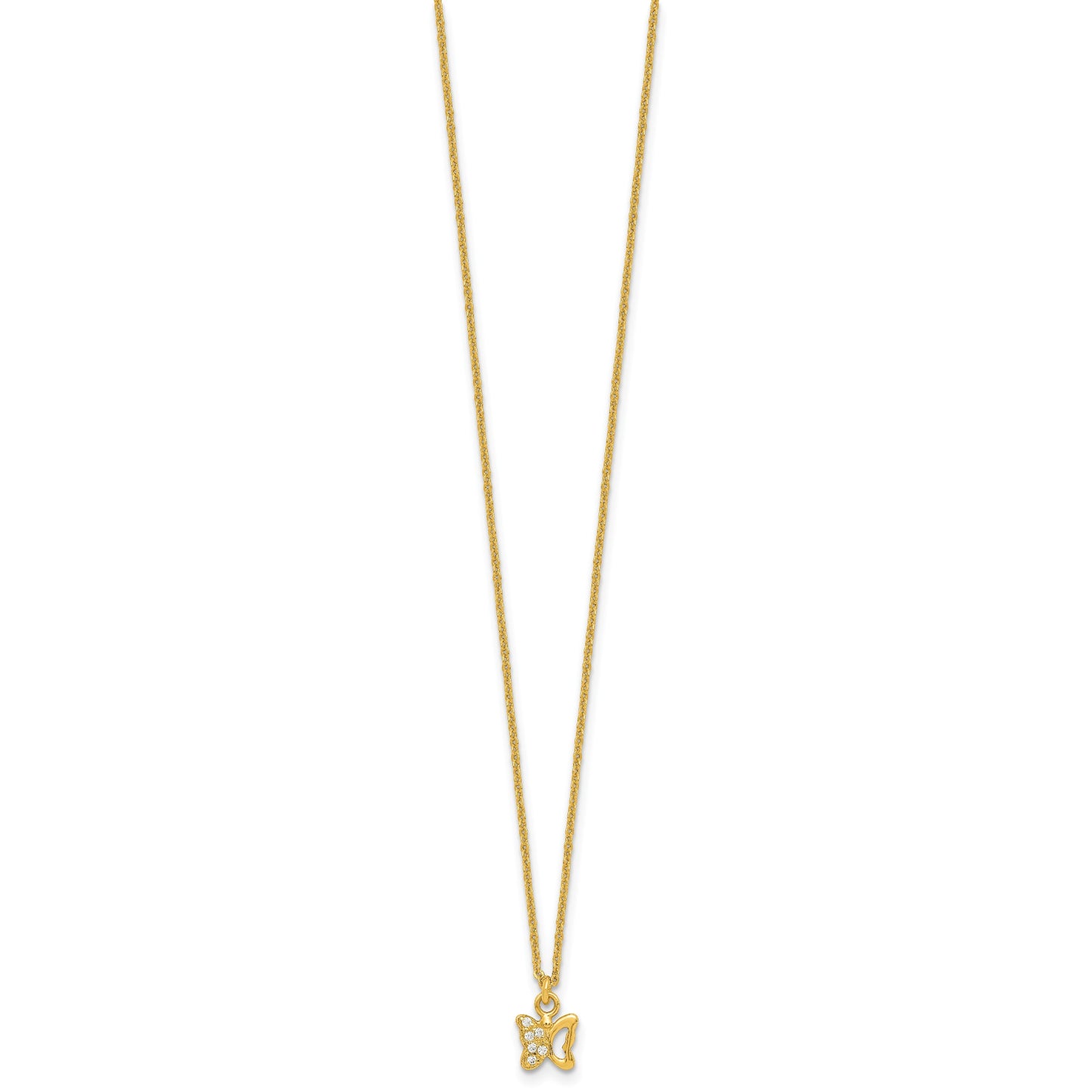 Sterling Silver Gold-tone White CZ Butterfly Childrens 14 inch Necklace and Post Earrings Set