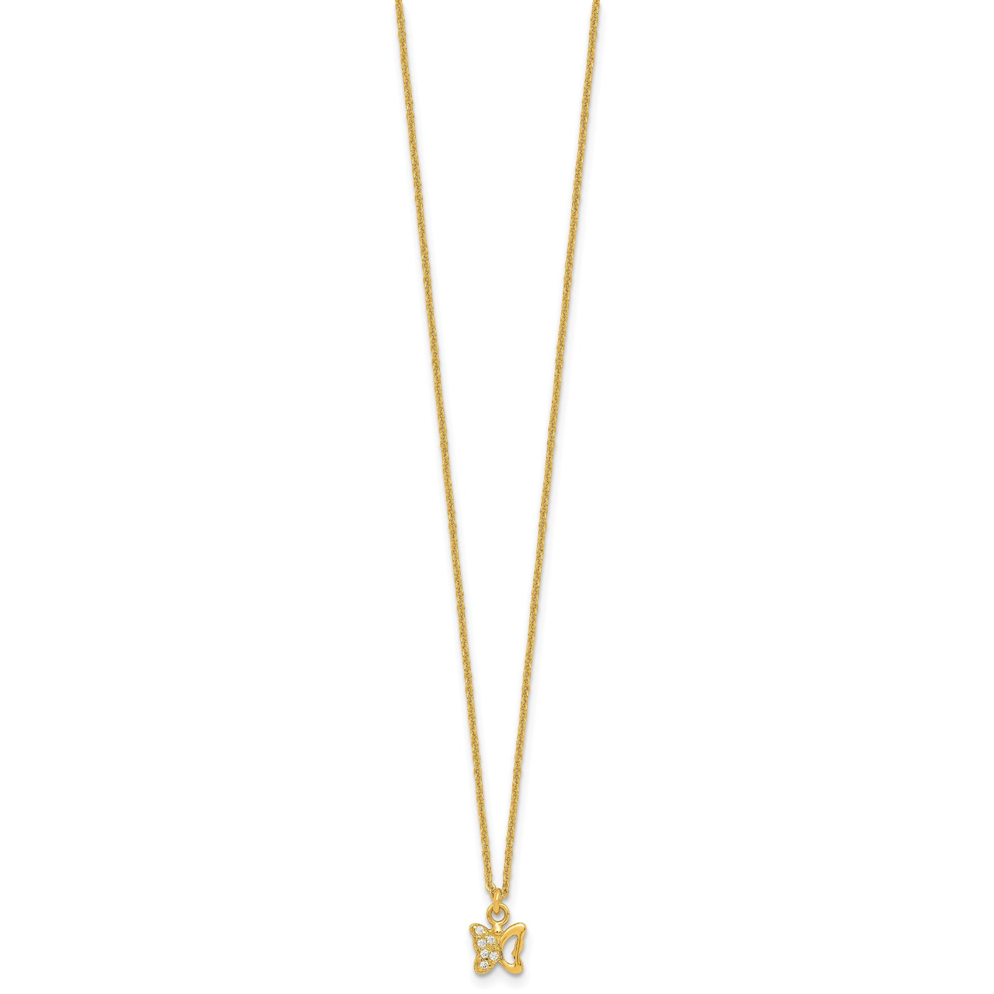 Sterling Silver Gold-tone White CZ Butterfly Childrens 14 inch Necklace and Post Earrings Set