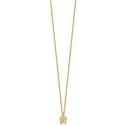 Sterling Silver Gold-tone White CZ Butterfly Childrens 14 inch Necklace and Post Earrings Set