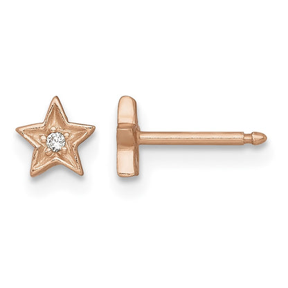 Sterling Silver Rose-tone White CZ Star Childrens 14 inch Necklace and Post Earrings Set