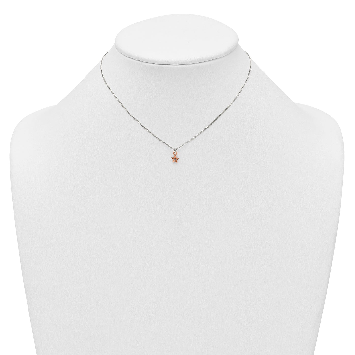 Sterling Silver Rose-tone White CZ Star Childrens 14 inch Necklace and Post Earrings Set