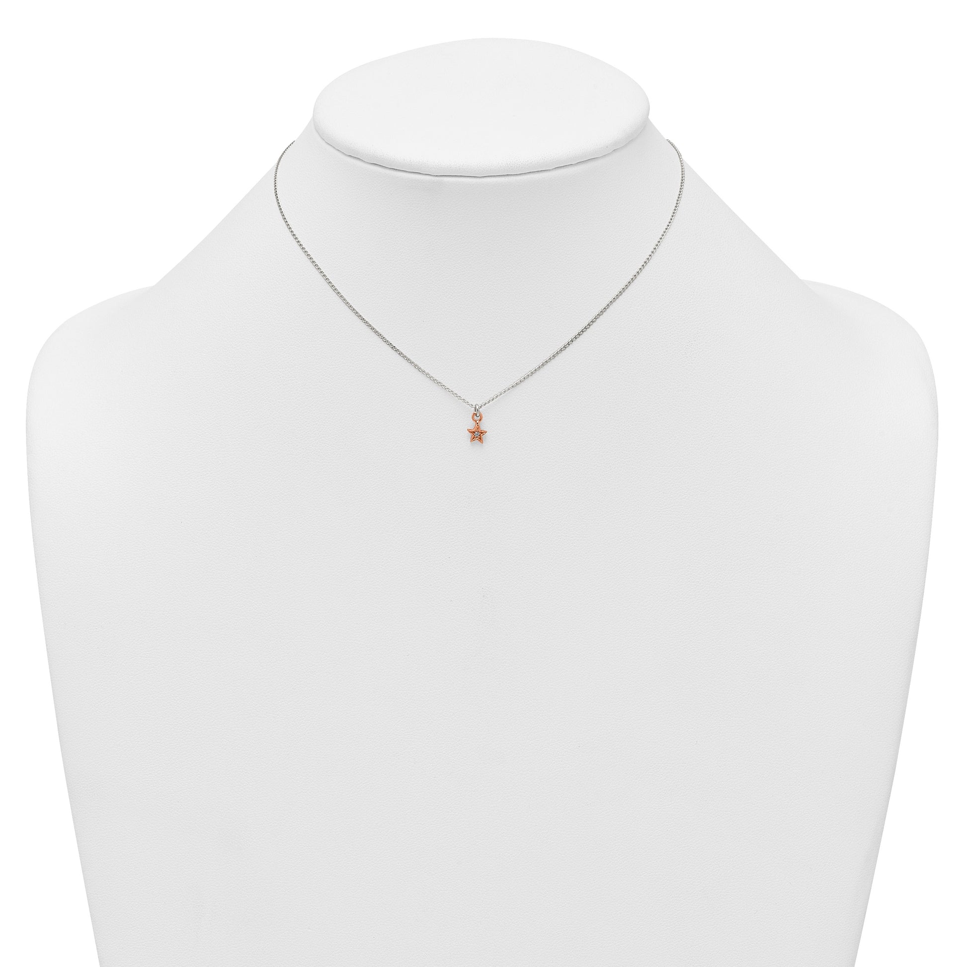 Sterling Silver Rose-tone White CZ Star Childrens 14 inch Necklace and Post Earrings Set
