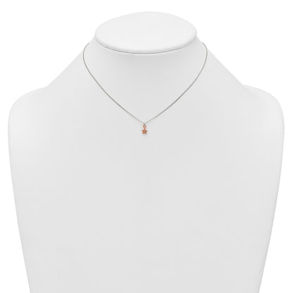Sterling Silver Rose-tone White CZ Star Childrens 14 inch Necklace and Post Earrings Set