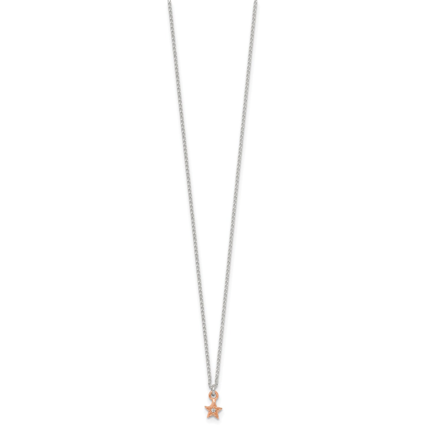 Sterling Silver Rose-tone White CZ Star Childrens 14 inch Necklace and Post Earrings Set