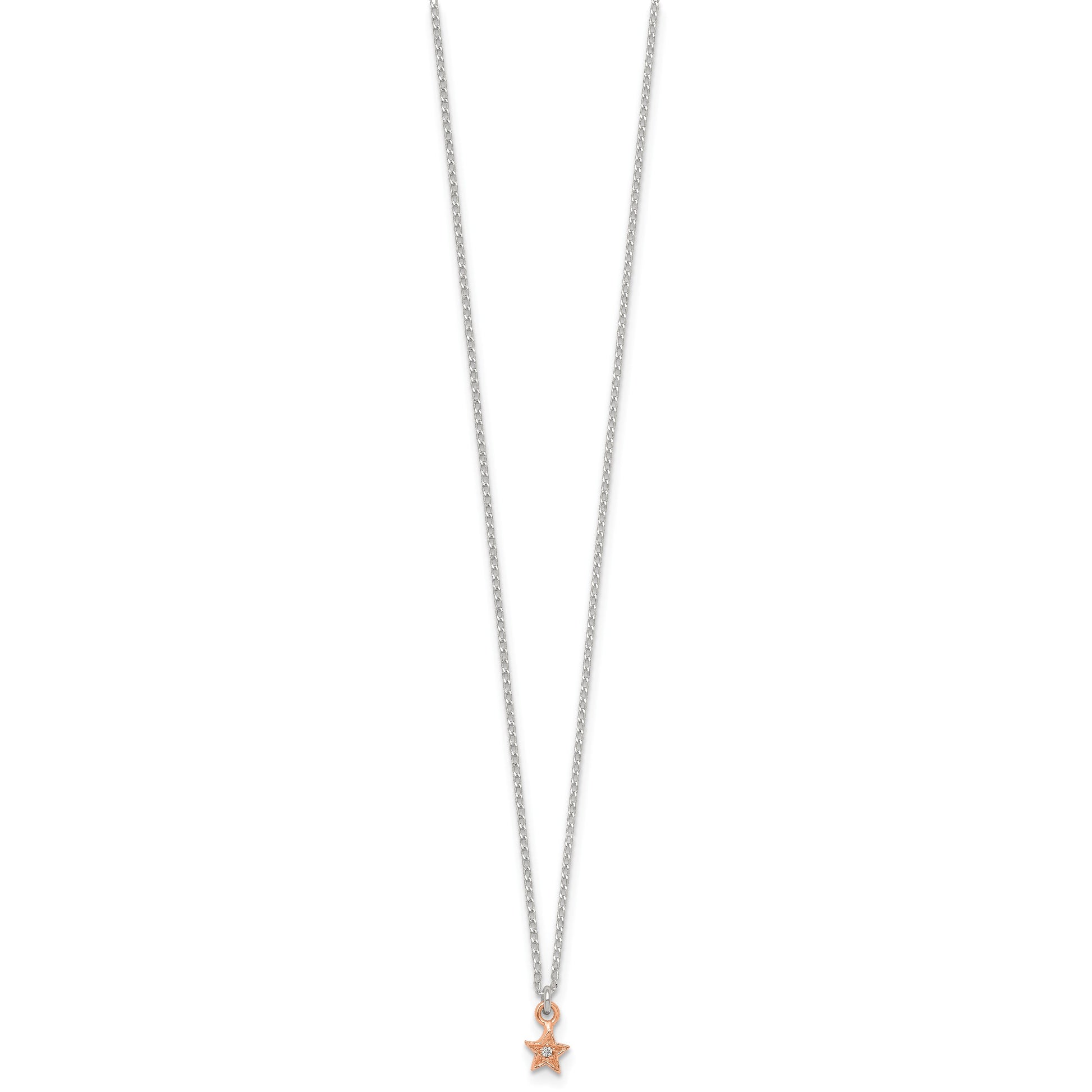Sterling Silver Rose-tone White CZ Star Childrens 14 inch Necklace and Post Earrings Set