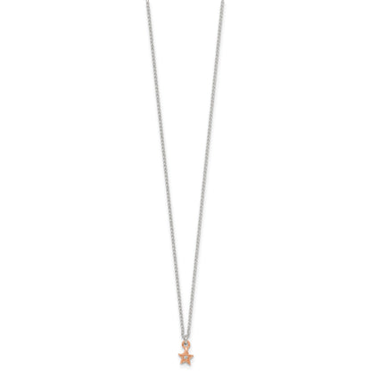 Sterling Silver Rose-tone White CZ Star Childrens 14 inch Necklace and Post Earrings Set