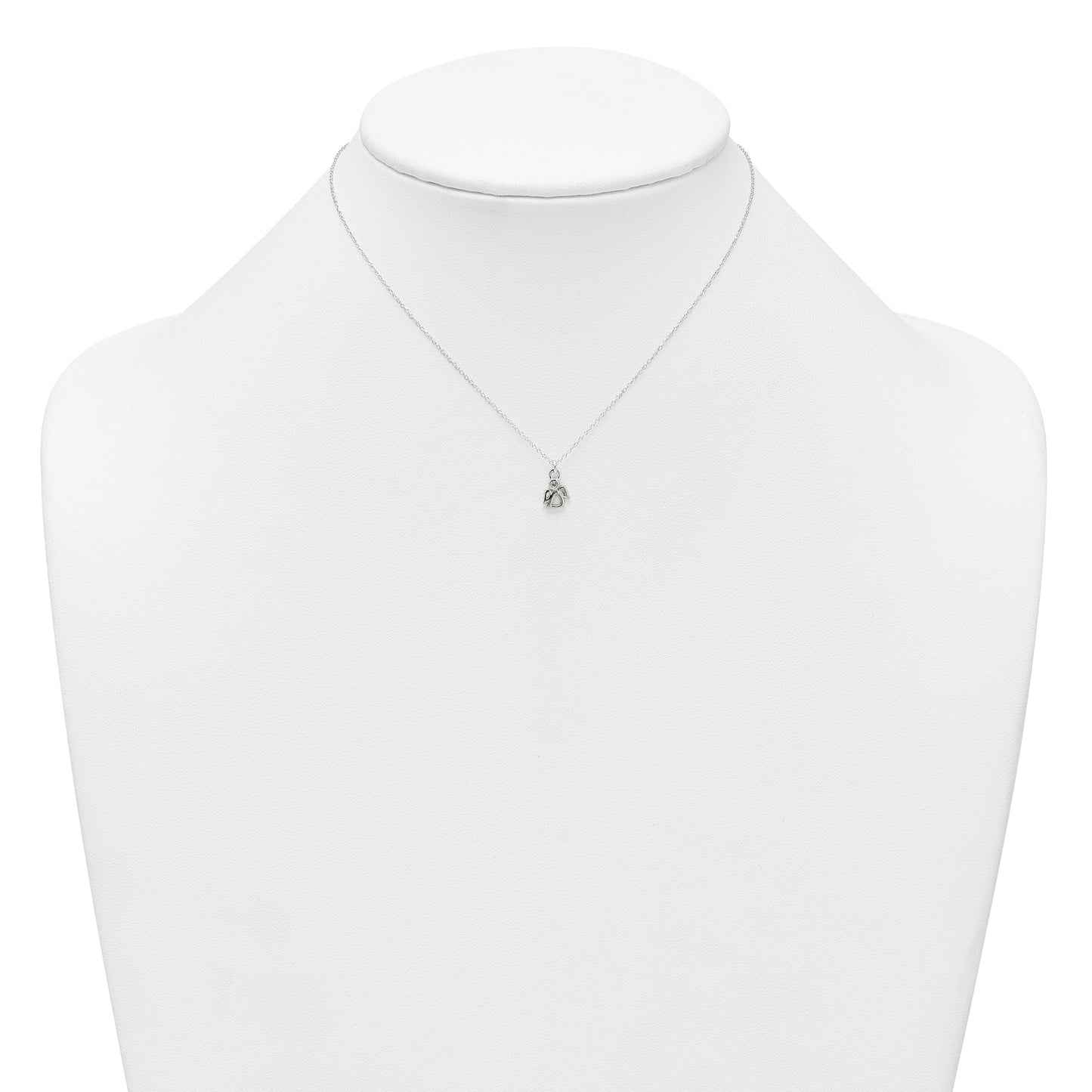 Sterling Silver Polished White CZ Angel Childrens 14 inch Necklace and Post Earrings Set