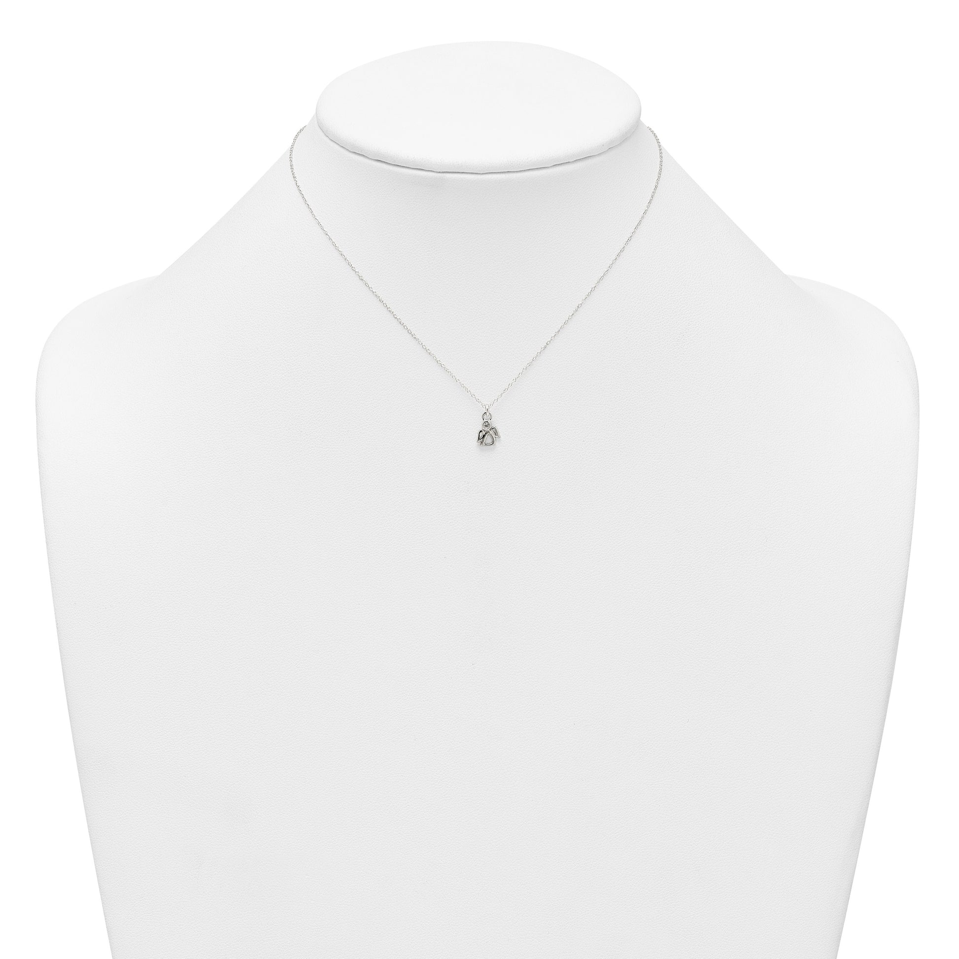 Sterling Silver Polished White CZ Angel Childrens 14 inch Necklace and Post Earrings Set