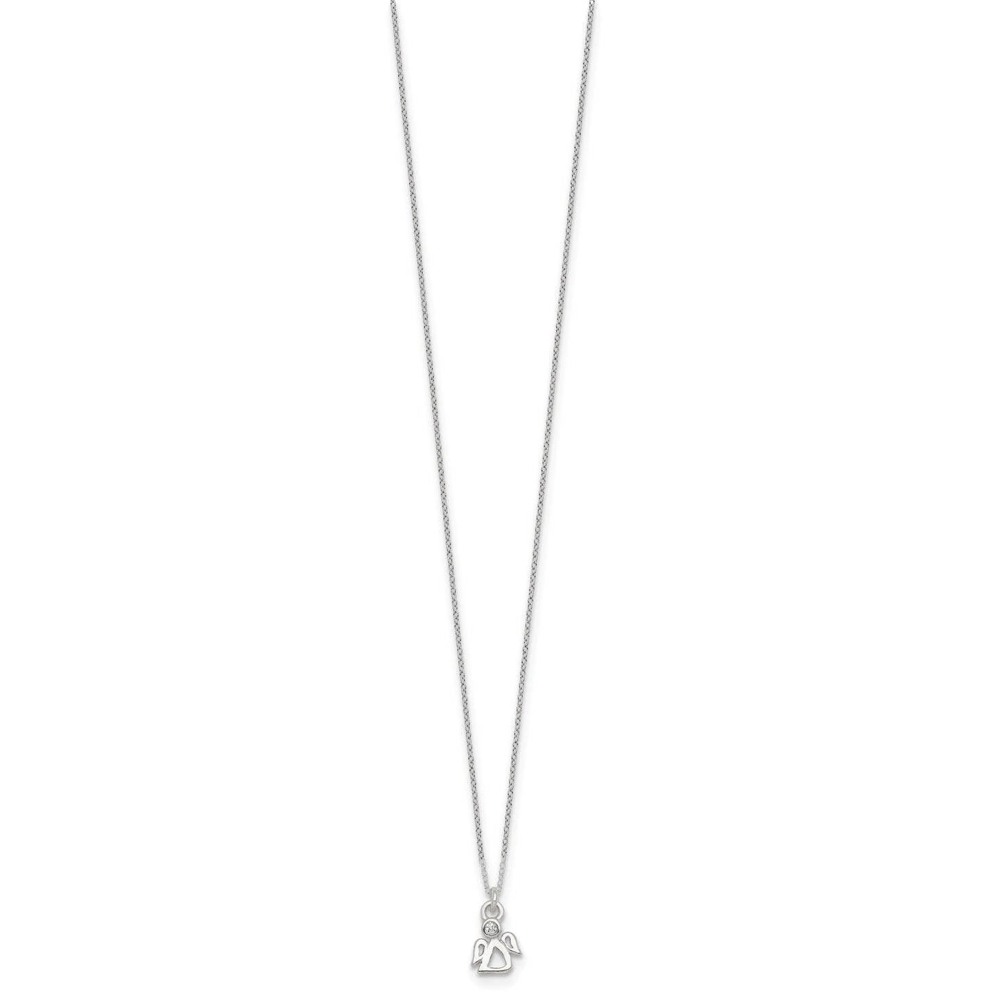 Sterling Silver Polished White CZ Angel Childrens 14 inch Necklace and Post Earrings Set