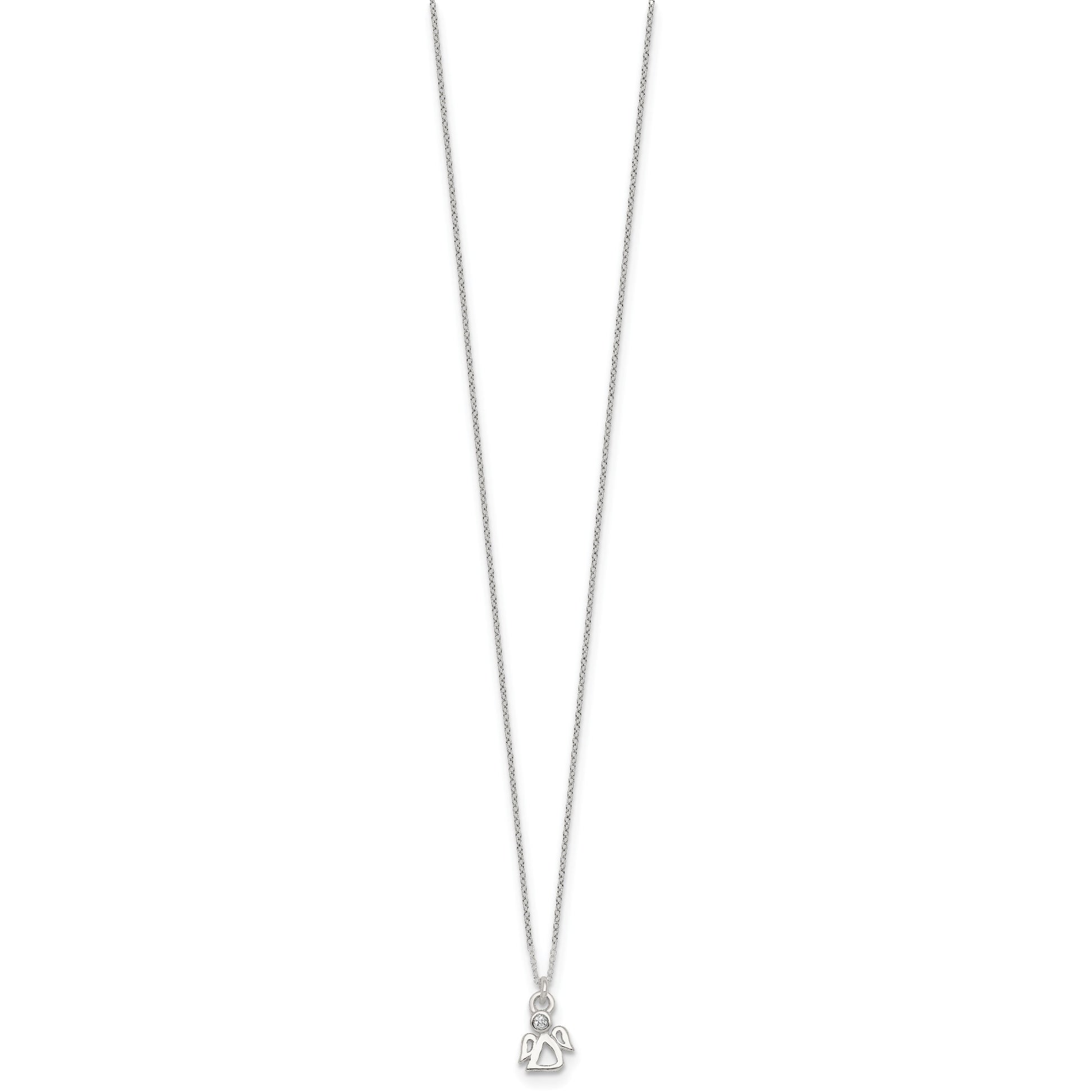 Sterling Silver Polished White CZ Angel Childrens 14 inch Necklace and Post Earrings Set