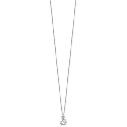 Sterling Silver Polished White CZ Angel Childrens 14 inch Necklace and Post Earrings Set