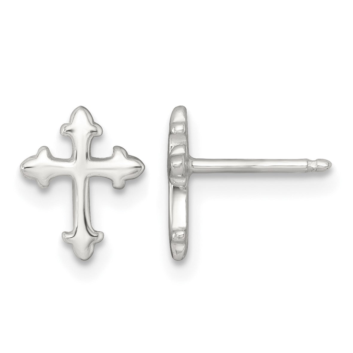 Sterling Silver Polished Cross Childrens 14 inch Necklace and Post Earrings Set